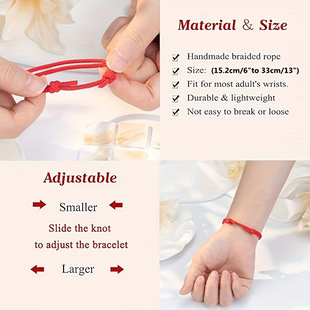 2pcs Adjustable Lucky Red Rope Couples Bracelets, Friendship Gift